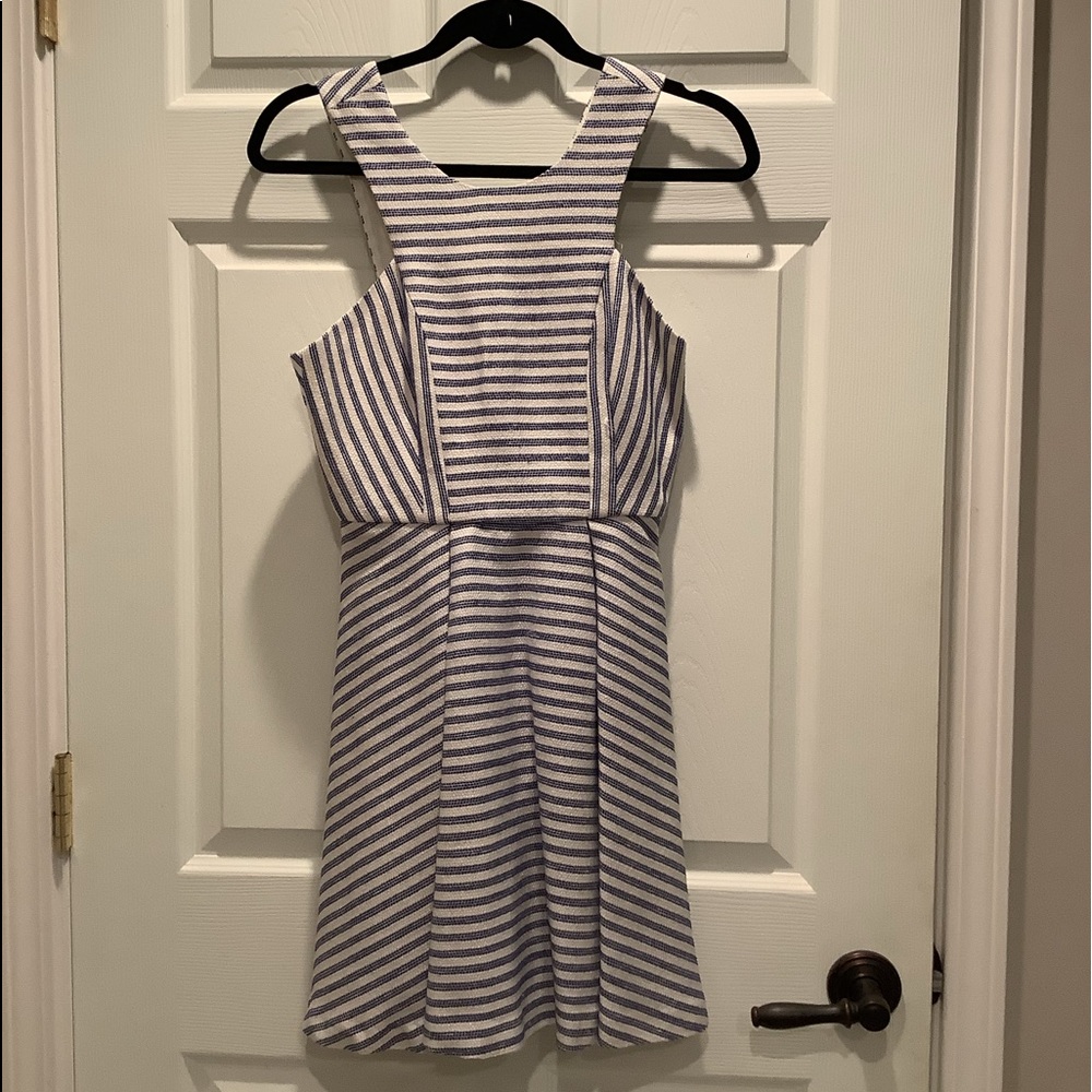 Bcbgeneration fit and flare dress. Size 2. White and blue